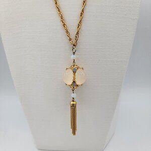 Vintage Faux Moonstone Tassel Necklace